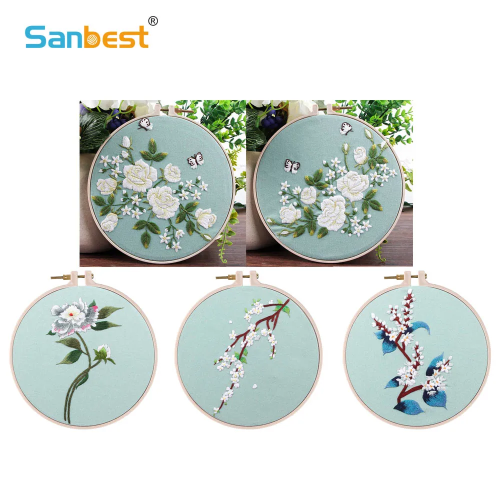 

Sanbest Suzhou Embroidery Gift Manual DIY Flowers Cross Stitch Material Package Suit Silk Embroidery CT00044