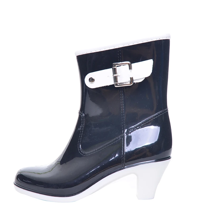 

Buckle Design Woman Rainning Shoes Mid-calf Women RainBoots Fashion Rubber Waterproof Thick Heel Boots XWX2952