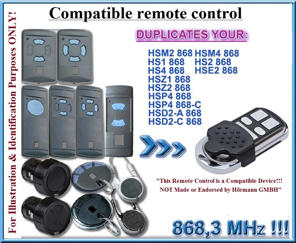 

4 channel Hormann remote control Compatible with HSM2, HSM4 868MHz remote free shipping