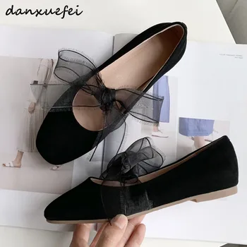 

Women's genuine leather riband lace-up ballerians brand designer bowtie female ballet flats leisure espadrilles shoes for women