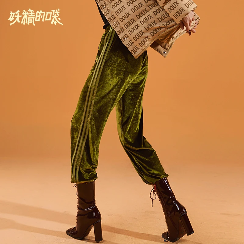 

ELF SACK Autumn New Chic Woman Pants Casual Knitted Elastic Waist Full Length Women Trousers Striped Femme Loose Wide Leg Pants