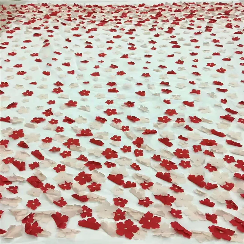 

HFX Latest African Laces Net Lace Fabric Mix Color 3d Flower Dress Net Lace Nigerian Embroidery Tulle French Lace X1274-1