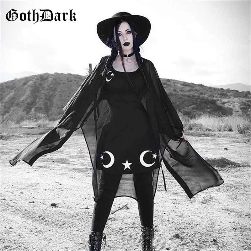 Goth Dark Aesthetic Grunge Black Print Dress Gothic Summer 2019 Punk