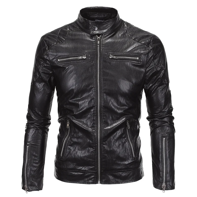

Aowofs 2019 New England Men's Leather High Quality Collar Locomotive Leather Punk Trend Personality Leather Jacket Jacket