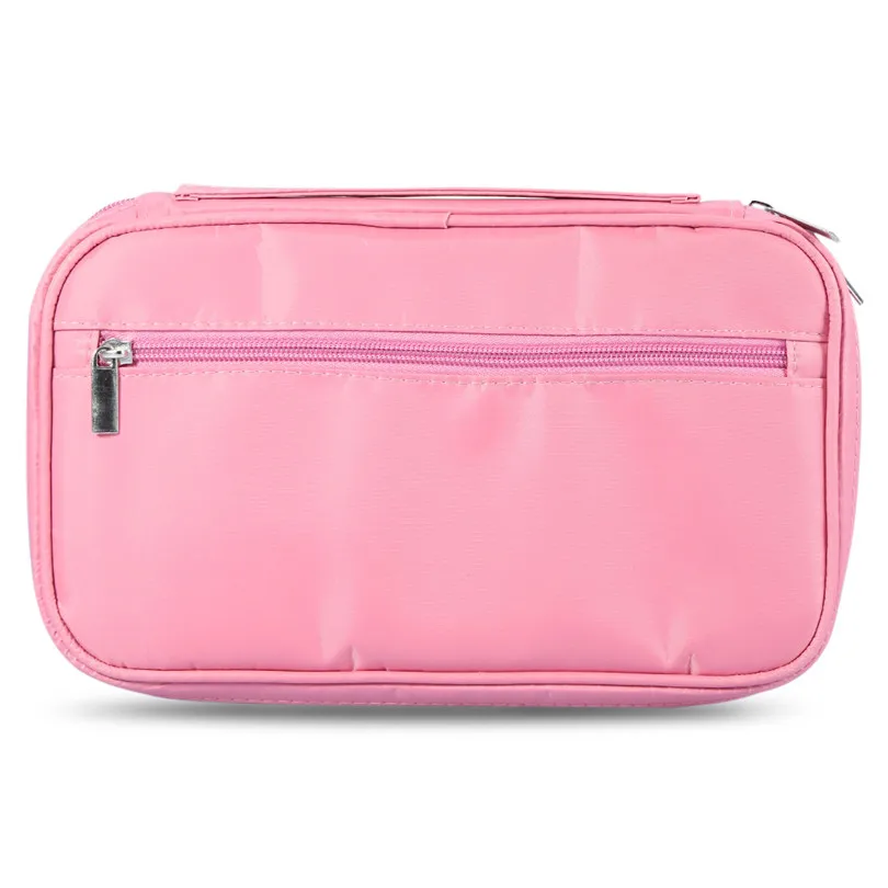 Сумка для кистей для макияжа, 2 цвета, сумка для косметики для путешествий, профессиональная сумка для кистей на молнии, чехол для хранения, держатель для туалетных принадлежностей, тканевая двойная сумка - Цвет: Pink
