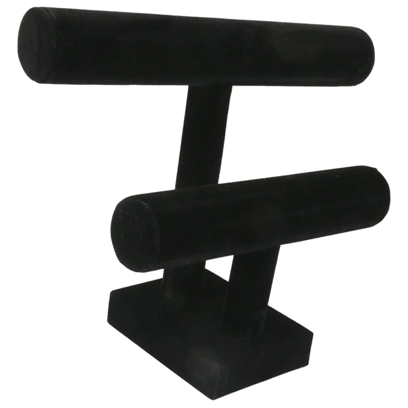  2-Tier Bangle Bracelet Display Holder T-Bar Stand Black