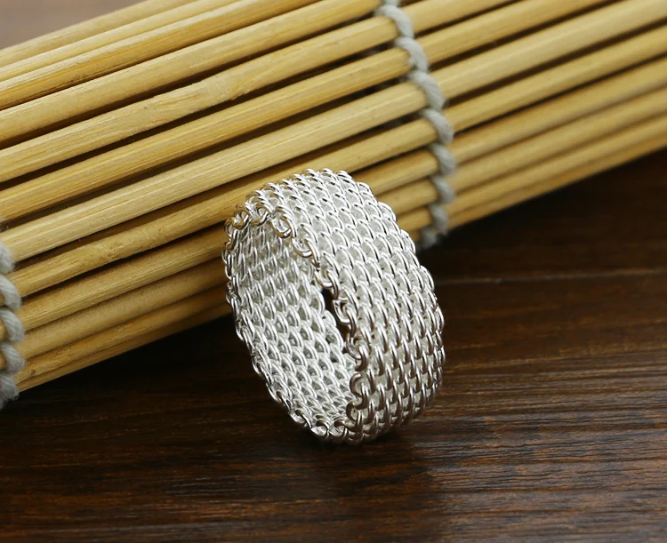New fashion 9mm wide silver ring. Women solid 925 Sterling silver ring braided mesh ring. Personalized silver jewelry wholesale