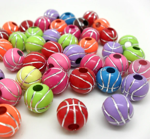 Free Shipping 100pcs Random Mixed Acrylic Basketball Beads 11.5mm