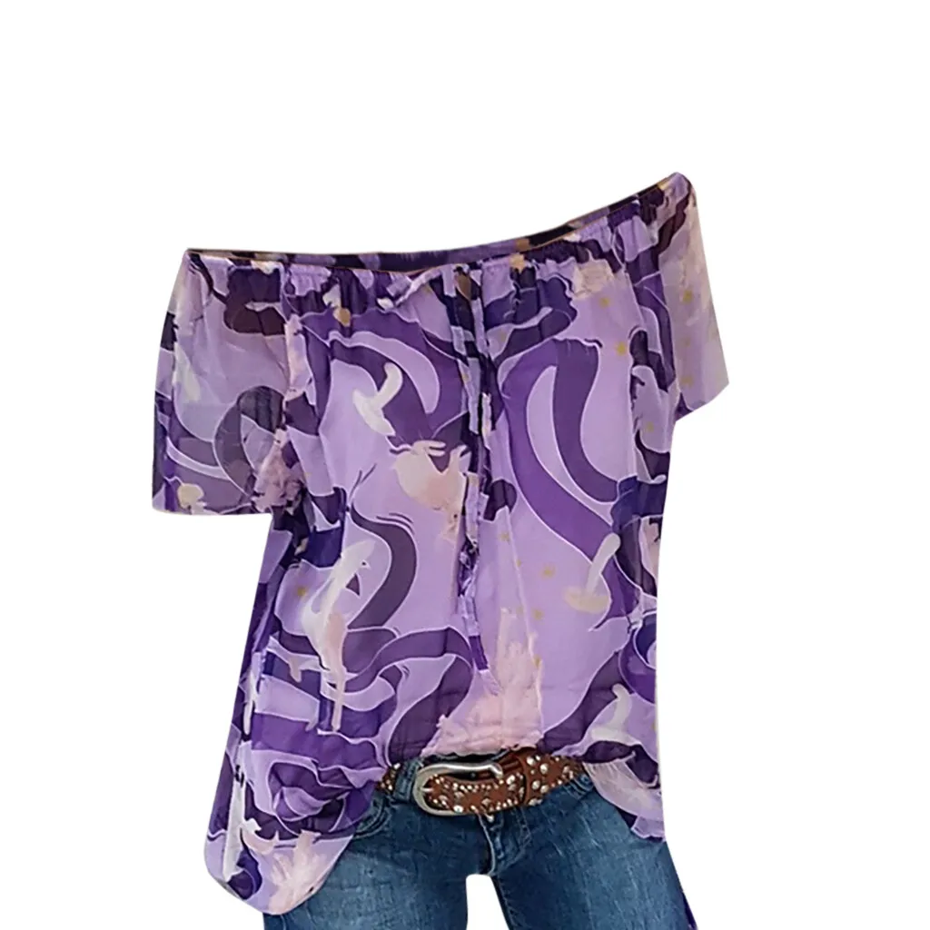 

FREE OSTRICH Women Shirts Colorful Print Large Size Short Sleeve Slash Neck Loose Trend Elegant Noble Vogue Summer Blouse Shirts