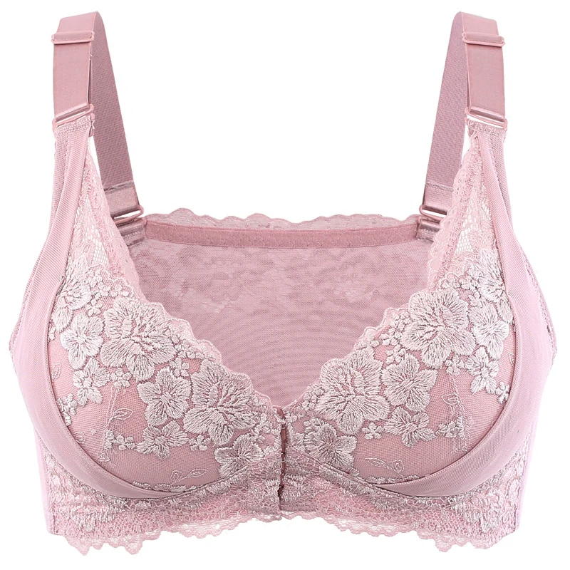 3/4 Cup front closure lace bra Beauty back push up Plus Size Lingerie Embroidery sexy bras for Women 40 42 B C D Free shipping