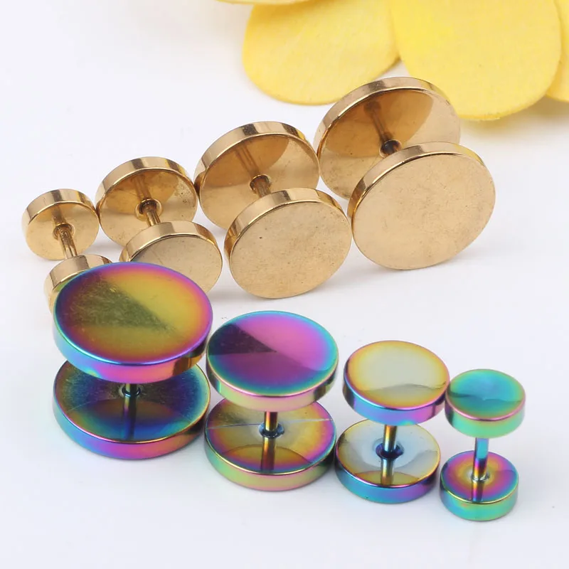 Men Women Girl Cool Barbell Punk Gothic Stainless Steel Ear Studs Earrings Plugs Body Jewelry Fashion 40pcs/lot 6-12mm