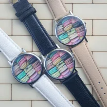 1 unids/lote de reloj para mujer, 2016, reloj de cuero de estilo clásico Macarons franceses de moda para mujer, reloj rosa