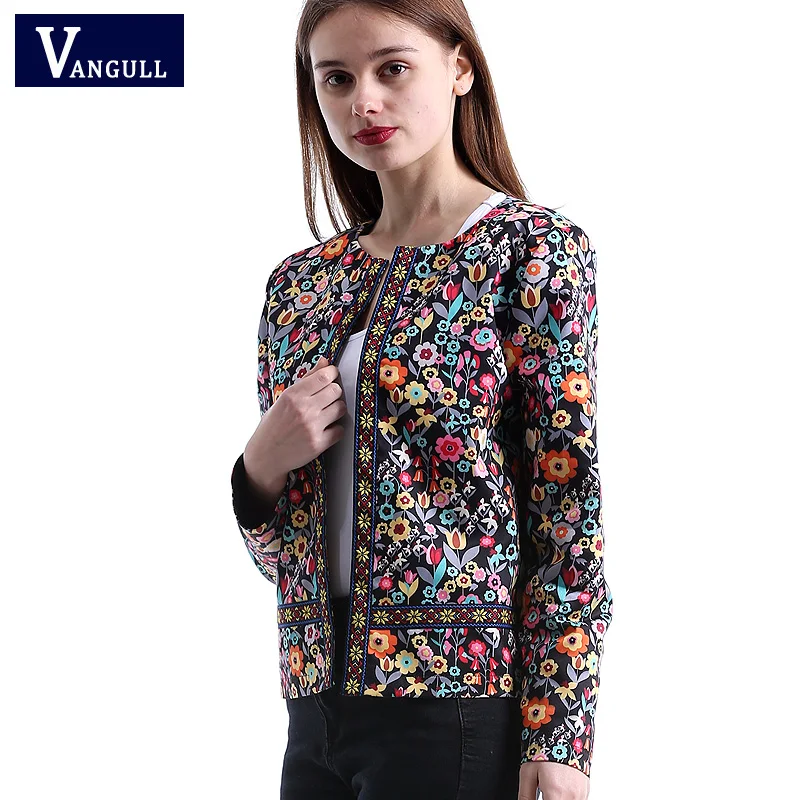 Ideal Vangull 2018 New Spring Botanical Jacket Autumn Basic Jacket for Women Multicolor Collarless Elegan