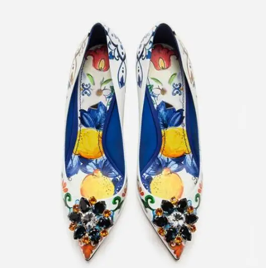 Macytino/женские туфли на плоской подошве с цветочным принтом, украшенные объемными цветами, с острым носком, кожаные туфли на весну, Новинка