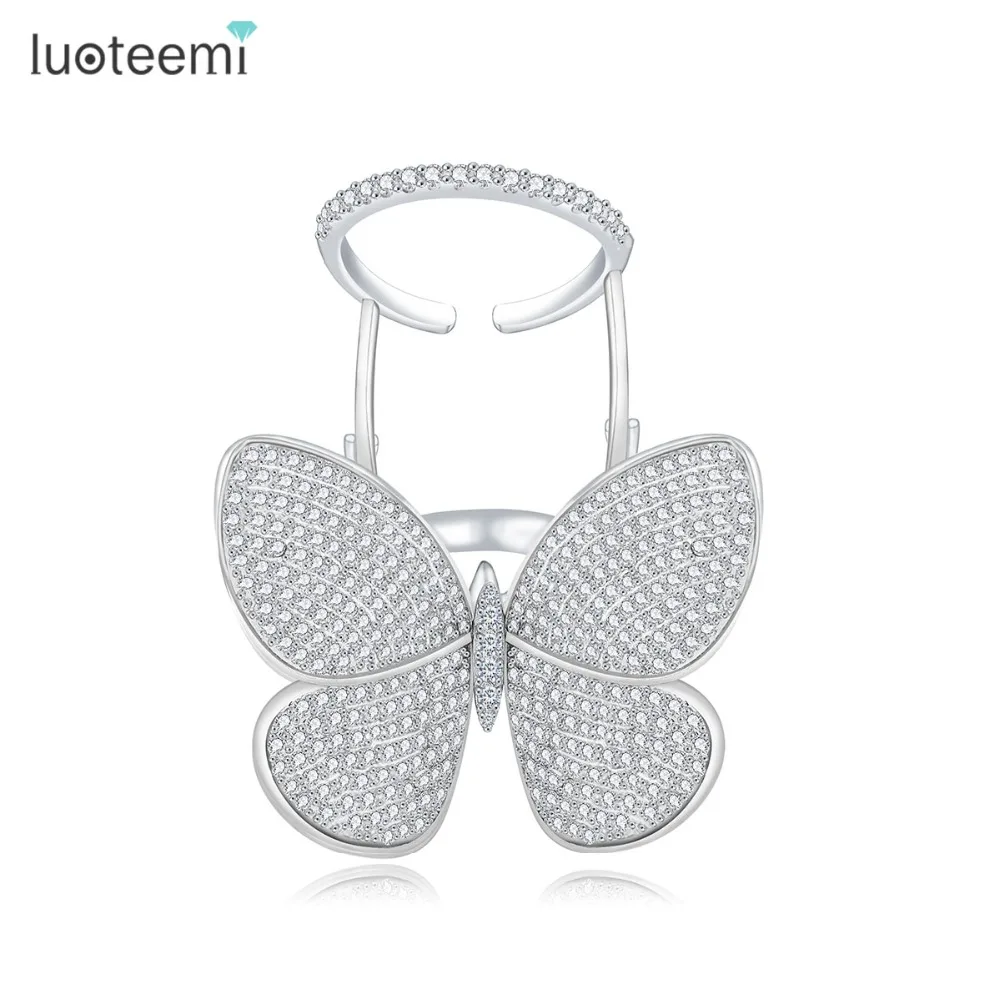 LUOTEEMI, роскошные, уникальные, активные, с бабочкой, со сверкающим прозрачным кубическим цирконием, вымощенные, модные кольца на кастет для женщин, свадебный подарок
