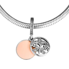 DIY подходит для бусины pandora браслеты стерлингового серебра 925 пробы-ювелирные изделия весенние подвески с нежно-розовые эмалевые