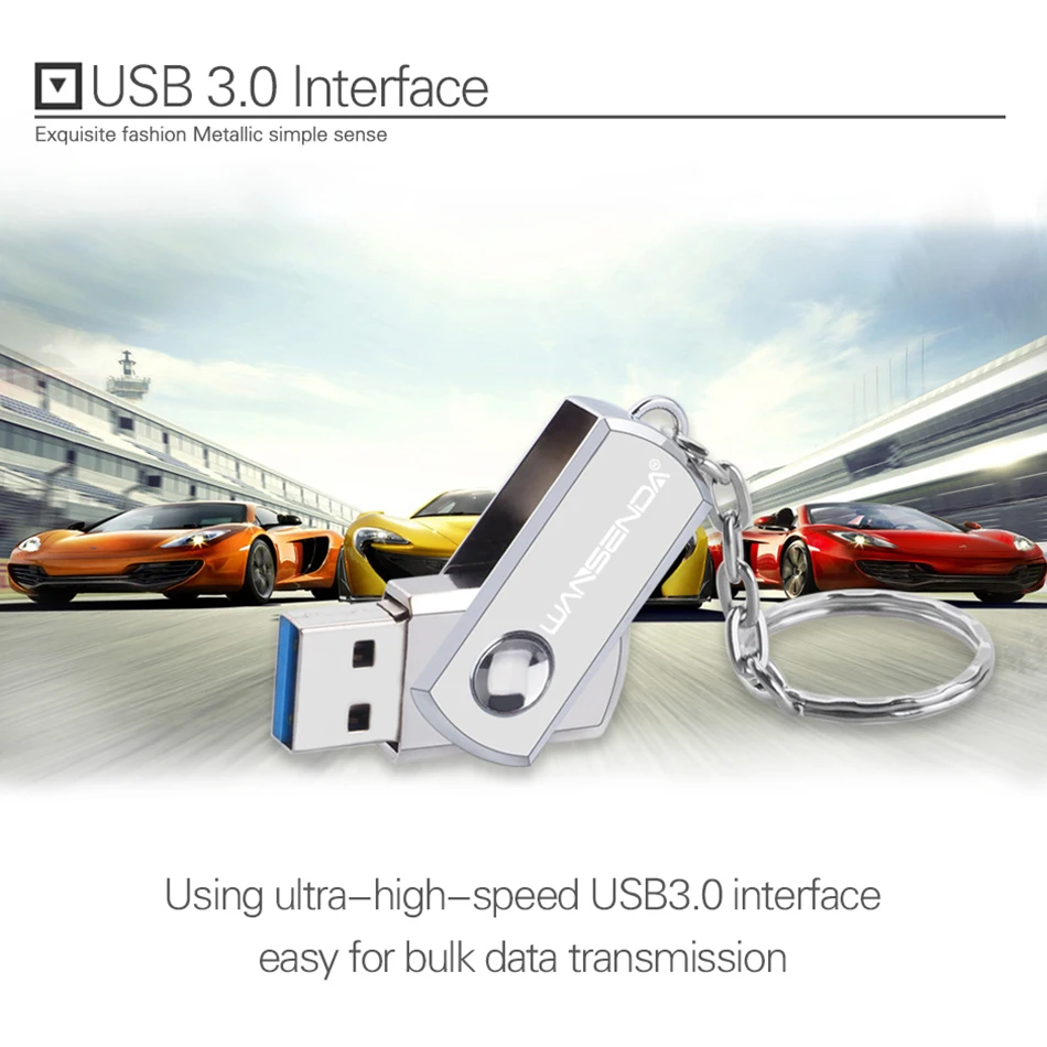 Wansenda Stainless Steel USB 3.0 Flash Drive Key Chain High Speed Pen Drive 256GB 128GB 64GB 32GB 16GB 8GB USB Stick Pendrives