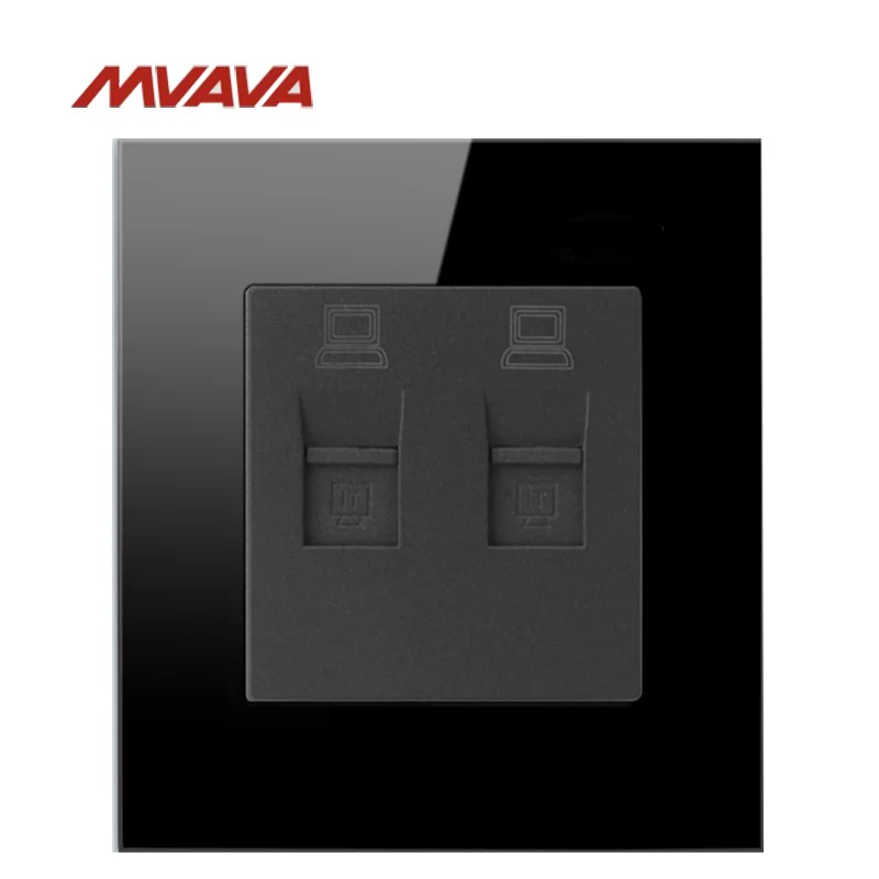 

MVAVA Double PC LAN Internet Outlet Luxury Wall Decorative Socket Dual Computer Jack Plug Receptacle Crystal Free Shipping