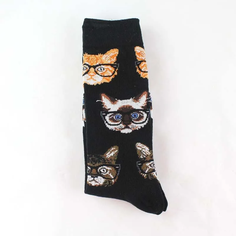 Мужские повседневные носки из чесаного хлопка harajuku Хип-хоп сорняки британский стиль забавные красочные забавные зимние счастливые носки Рождественский подарок - Цвет: cat