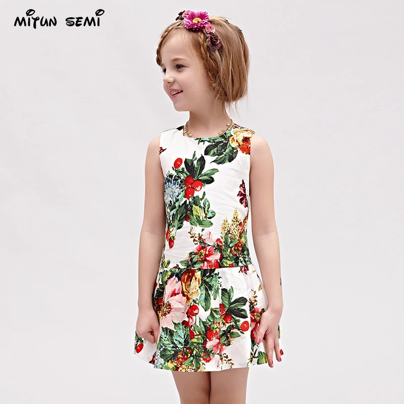 

Mitun 2017 Girls Summer Dresses Kids Costume Rose Flower Printed Children Dress Robe Noel Fille Princess Dress Girls Clothes