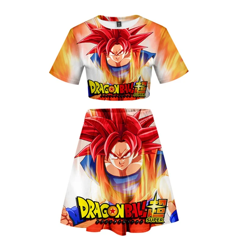 

Anime Dragon Ball Son Goku 3D Printing Top Shirt Skirt Set Women Girls Vegeta Cosplay Clothes T-shirt Short Sleeve Tee Top Skirt
