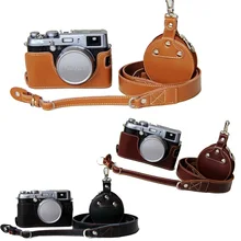 For Fujifilm X100 X100S X100T Genuine Leather Camera Case Half Bag Body + Genuine Neck Strap + Mini case for Accessories