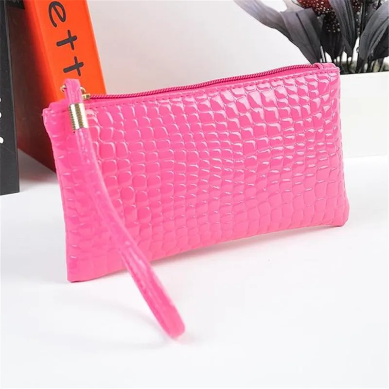 

Superior Quality Hot Pink Women Crocodile pattern Leather Clutch Handbag Bag Coin Purse Star with the paragraph dropship