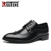 Reetene/Новые комфортные дышащие Мужские броги; Мужская обувь высокого качества из кожи с острым носком; модные мягкие деловые мужские туфли