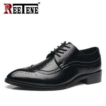 

REETENE New Comfortable Breathable Men Brogue Shoes High Quality Leather Pointed Toe Men Shoes Fashion Soft Business Men Shoes