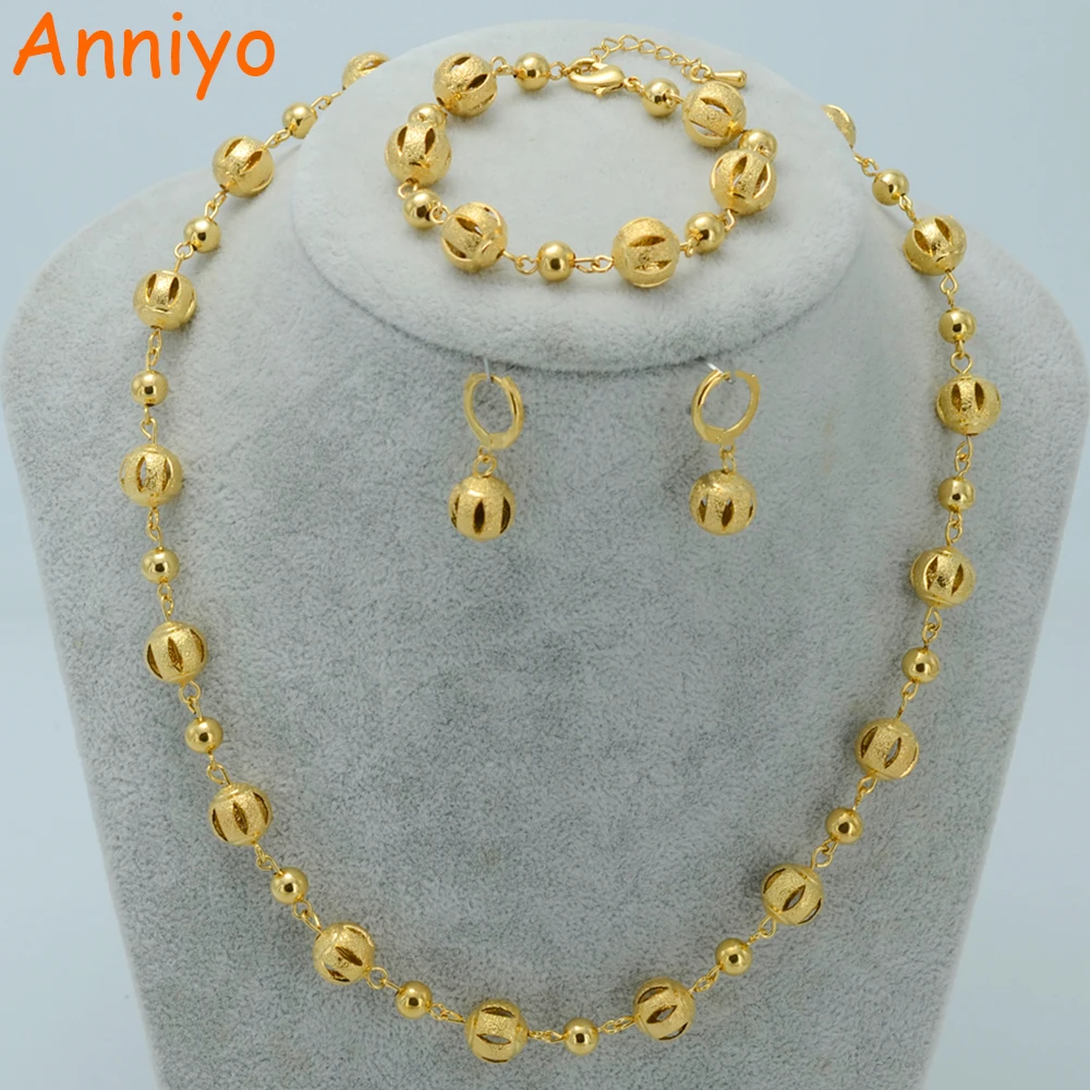 

Anniyo Beads Jewelry sets Ball Necklaces Earrings Bracelet Gold Color Beaded Women Arab Jewelry Africa Ethiopian #020606
