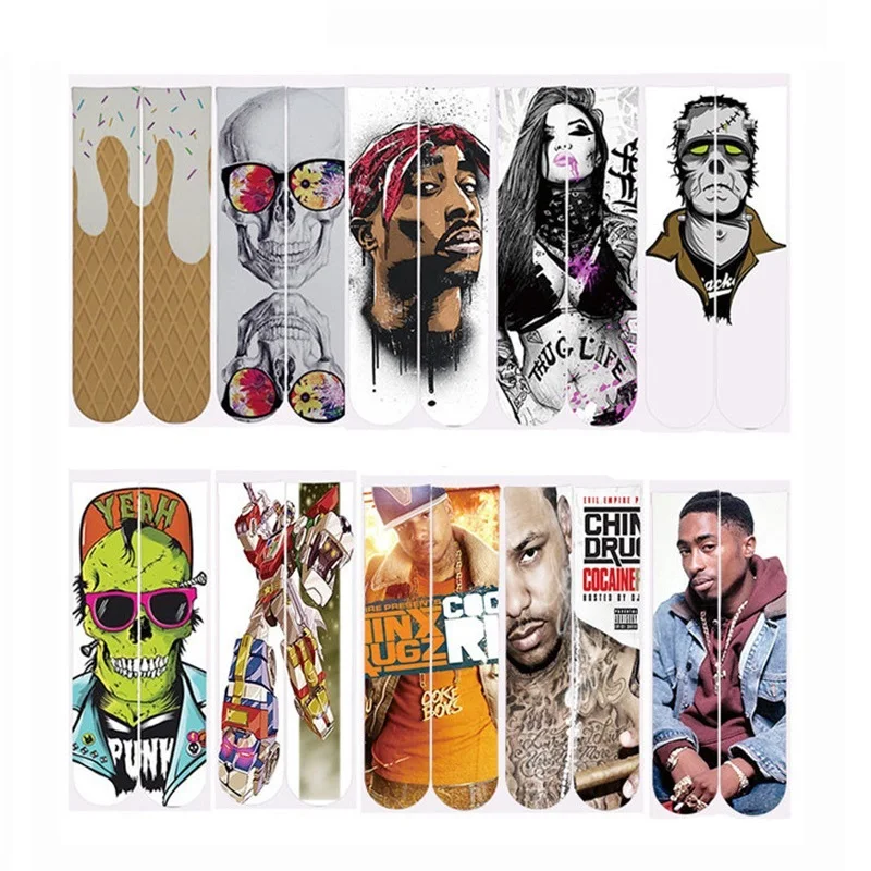 Мужские носки в стиле хип хоп забавные с 3D принтом Tupac 2pac/Skull Прямая поставка|socks