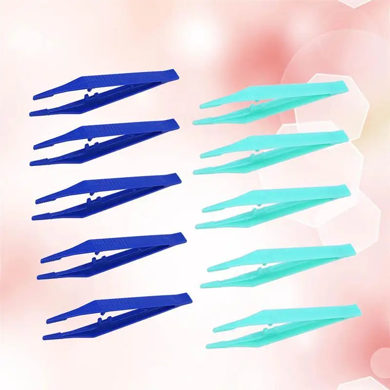 WINOMO 10pcs Plastic Pointy Professional Mini Bulk Blue Forceps Tapered First Aid Mini Bead Tweezers For Eyebrows For Crafts