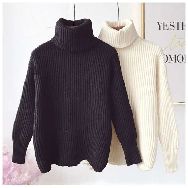 

Turtleneck Sweater Women Pullover High Elasticity Knitted Ribbed Slim Jumper Autumn Winter Basic Female Sweater truien dames