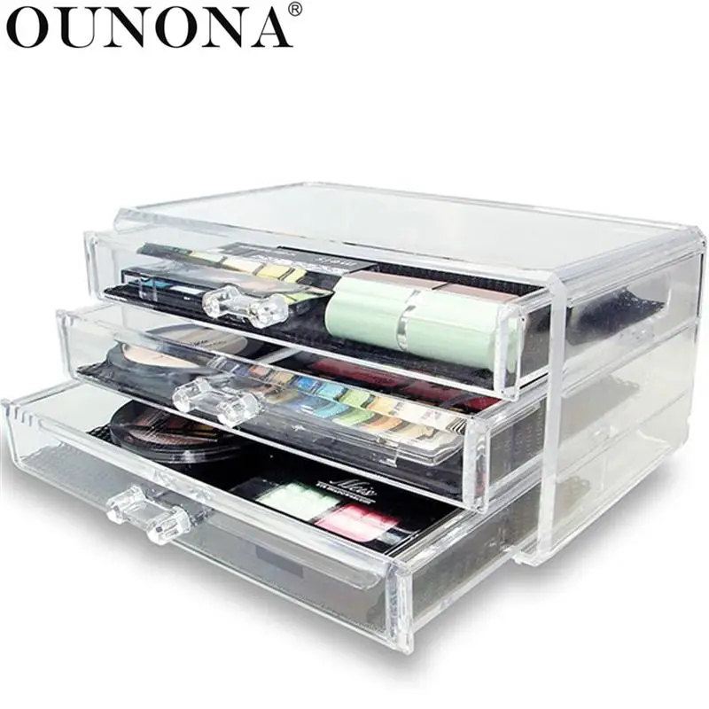 Acrylic 3 Layer Make Up Storage Box Makeup Organizer 3 Drawers