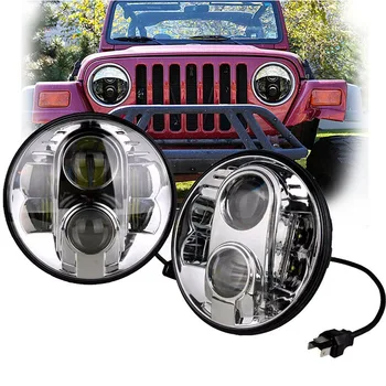 

Silver 7'' Round led headlight projector H4 H13 With HI/LO Beam DRL Driving headlamp for Wrangler trucks motorcycle