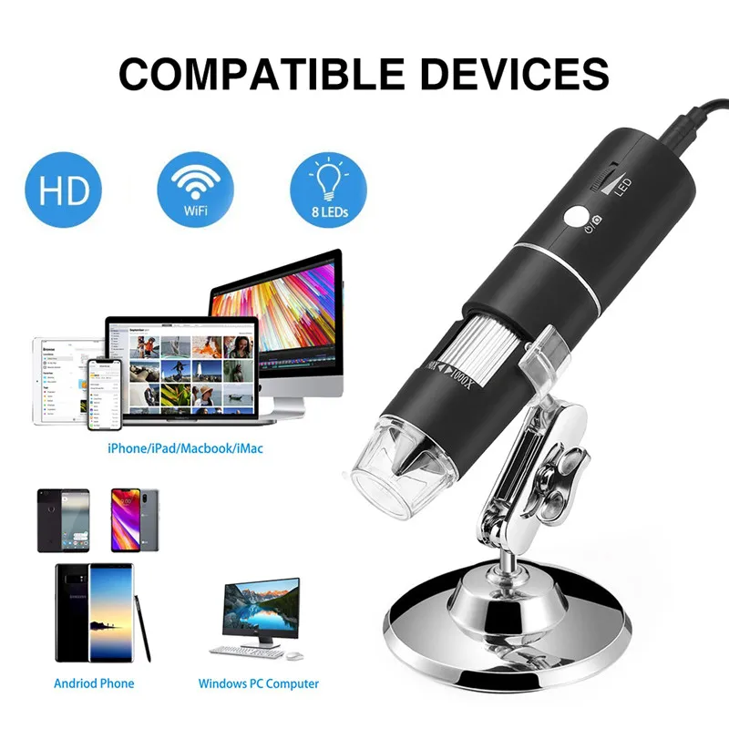 USB Digital Microscope 1000X 8 LED Light WIFI HD Pixel Microscopio movi Endoscope Magnifier Camera For Android iOS Phones iPad (3)
