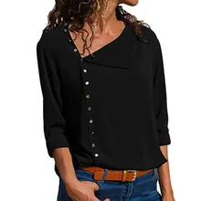 Half Turn Down Lapel Buttons Irregular Long Sleeves Blouse Women Shirt Sexy Autumn Blouses Yellow Shirts Yellow Female Tops yellow pleated design plain cold shoulder long sleeves blouses