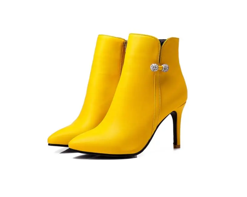 

Booties Europe and America pointed stiletto single boots spring and autumn boots rhinestones large size women's boots