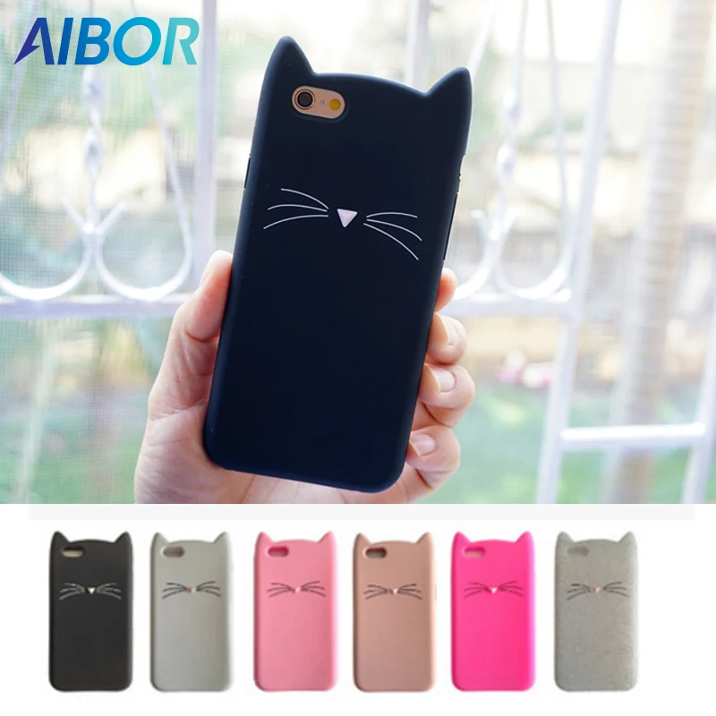 Cover For iPhone 7 Case Cute Cartoon Animal 3D Beard Cat Ear Phone Case For iPhone X XS MAX XR 5S SE 6 6S 7 8 Plus Silicon Soft