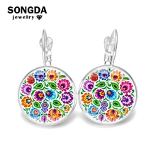 SONGDA Boho польский народный Узор Серьги Геометрические арт Стекло Gem Длинные Висячие серьги для Для женщин Мода ювелирные изделия оптом Brincos
