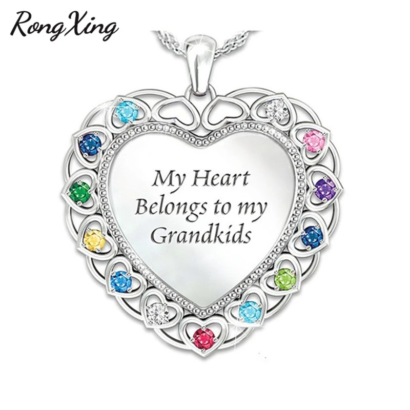 Rongxing 12 Colors Birthstone Love Heart Pendants Necklaces For Women Silvercolor Rainbow Crystal Zircon Necklace Birthday Gifts Pendant Necklaces Aliexpress