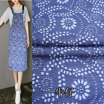 

free ship 50% cotton embossing denim fabric price for 1 yard 53"