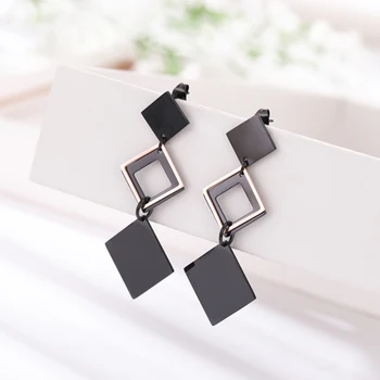 

5Pair Stainless Steel Geometric Vintage Multiple Black Rhombus Drop Dangle Jewelry Women's Ear Accessories Gifts