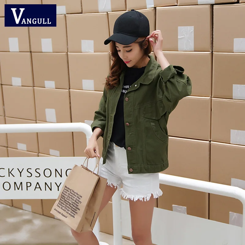 Women Denim Army Green Bomber Jacket 2018 Fashion Ladies Spring Autumn Basic Loose Jackets Coats Female Casual Outwear