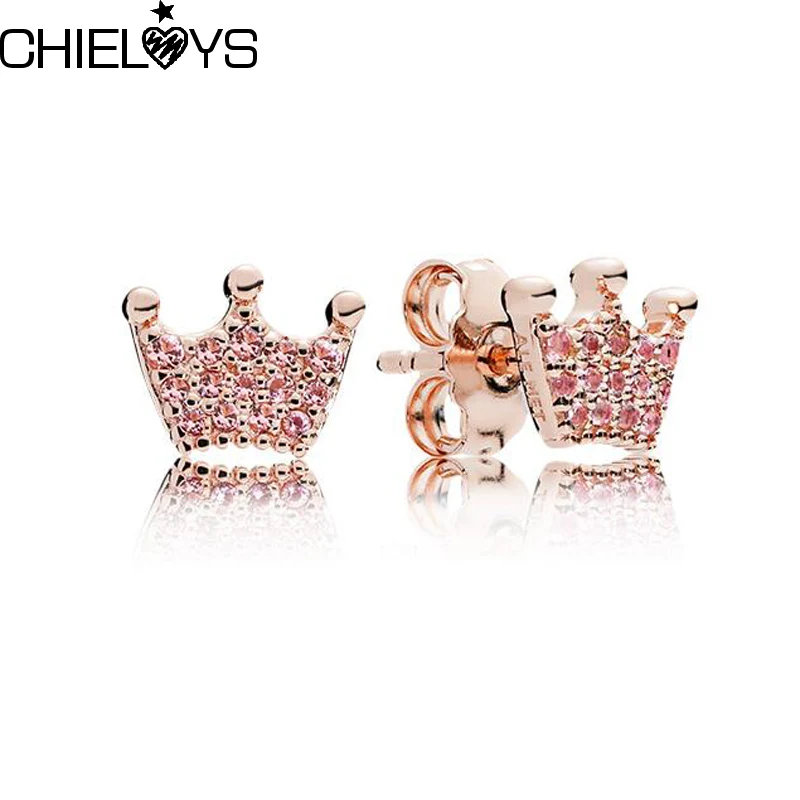 

CHIELOYS 2018 Fashion Rose Gold Pink Magic Crown Stud Earrings For Women Pandora Party Gift DIY Pandora Jewelry PE001