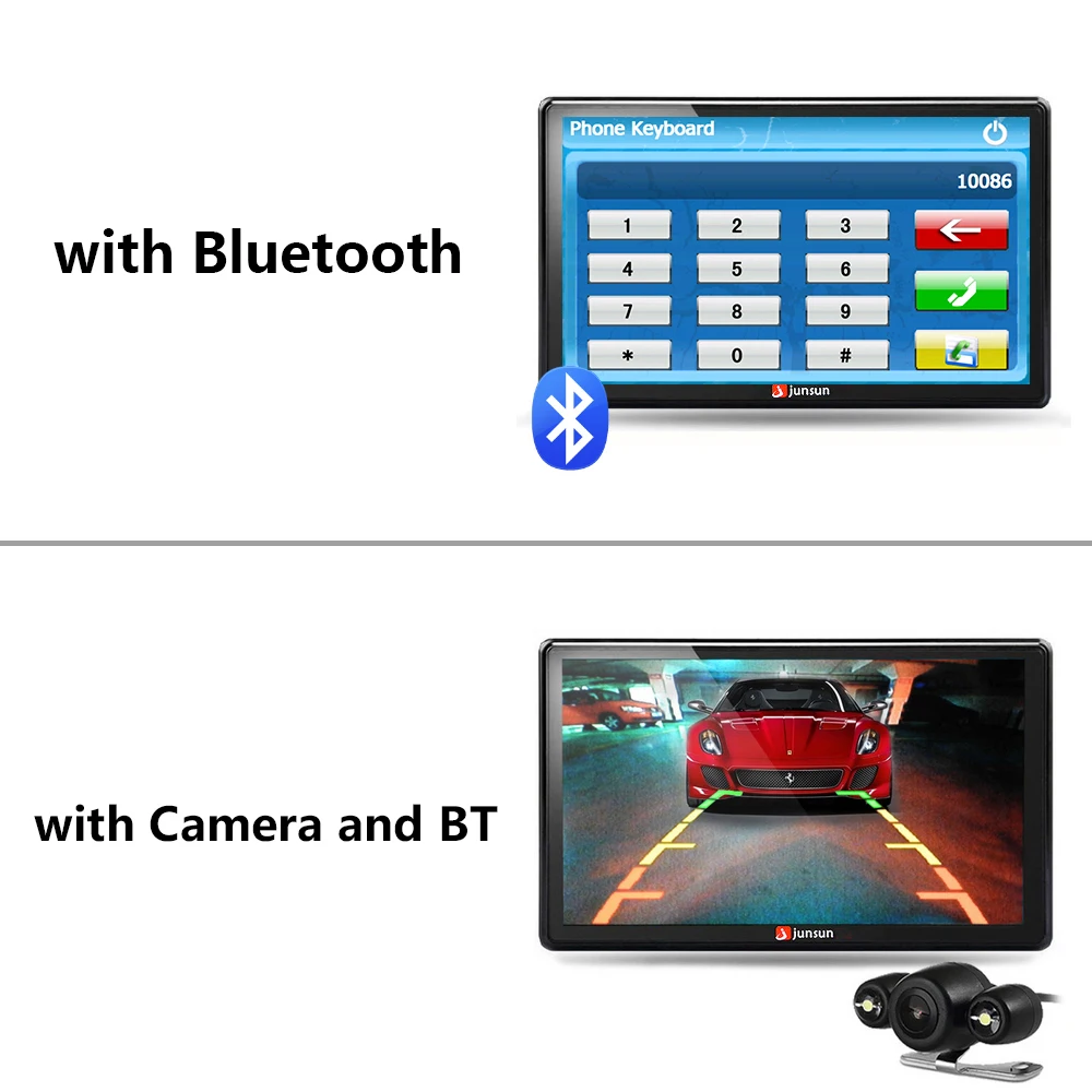 Junsun 7 inch Car GPS Navigation Bluetooth 8GB with Rear view Camera FM MP3 MP4 800MHZ Detailed Maps navigator with Free Updates