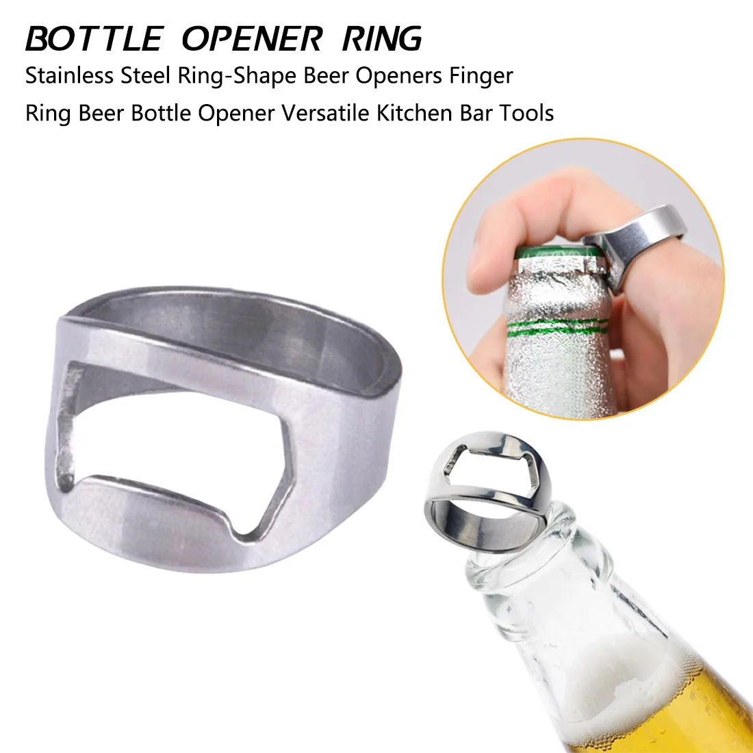 

Silver Stainless Steel Beer Openers Finger Ring Ring Shape Beer Bottle Opener Versatile Kitchen Bar Tools