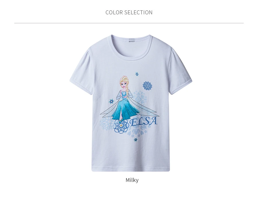 THREEGUN X DISNEY Frozen Girls T-Shirt Elsa Princess Tee Cotton Breathable Soft T Shirt Kids Summer Party Top Clothing