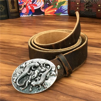 

Personalized Metal Belt Buckle Cowboy Jeans Belt Ceinture Homme Men Belt Leather Genuine Belts For Men Male Strap Wide MBT0015