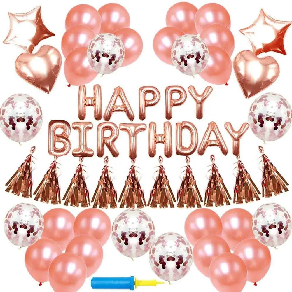 

42 Pcs Aluminum Rose Gold Foil Love Birthday Balloons Set Pentagram Party Balloon Adult Confetti Birthday Party Decorations